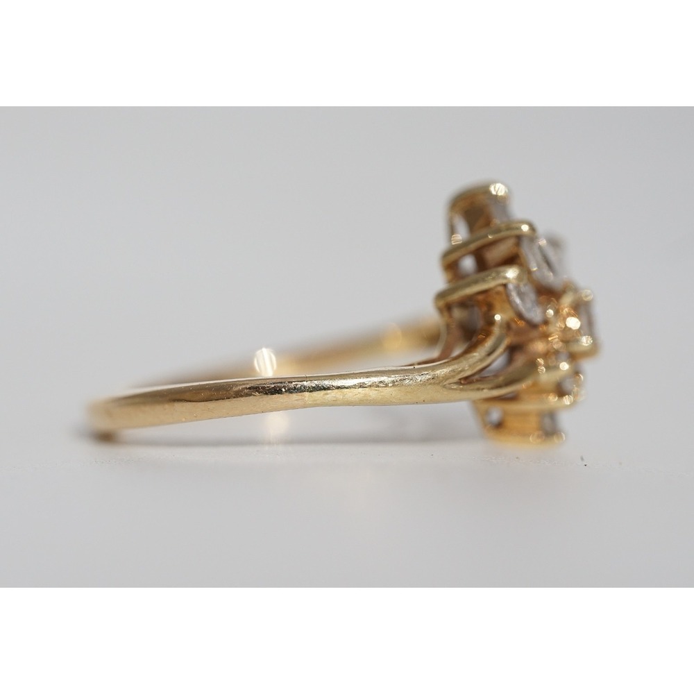 Vintage 14k Solid Yellow Gold Natural Marquie Round & Baguette Diamond Ring - Picture 5 of 8